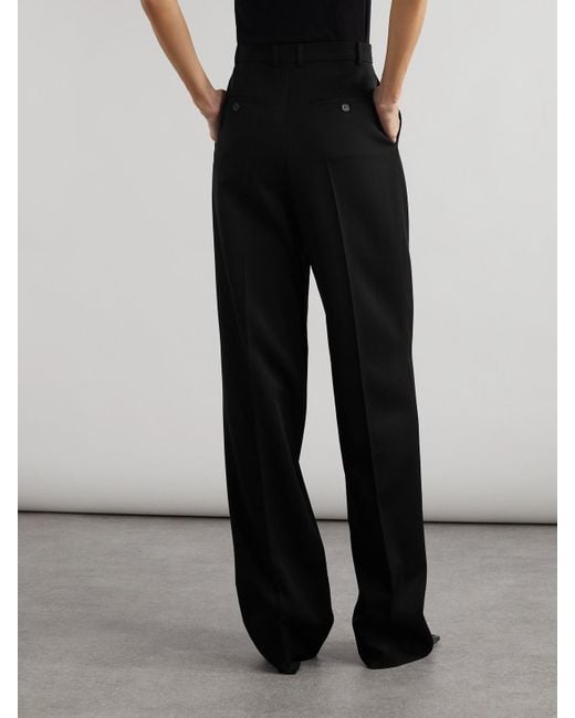 Saint Laurent Black Pleated Grain De Poudre Wool Wide-Leg Pants