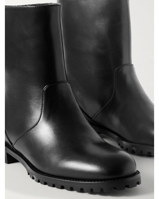 Manolo Blahnik Black Motosa Leather Ankle Boots