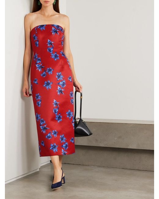 Emilia Wickstead Red Leila Strapless Floral-Print Faille Midi Dress