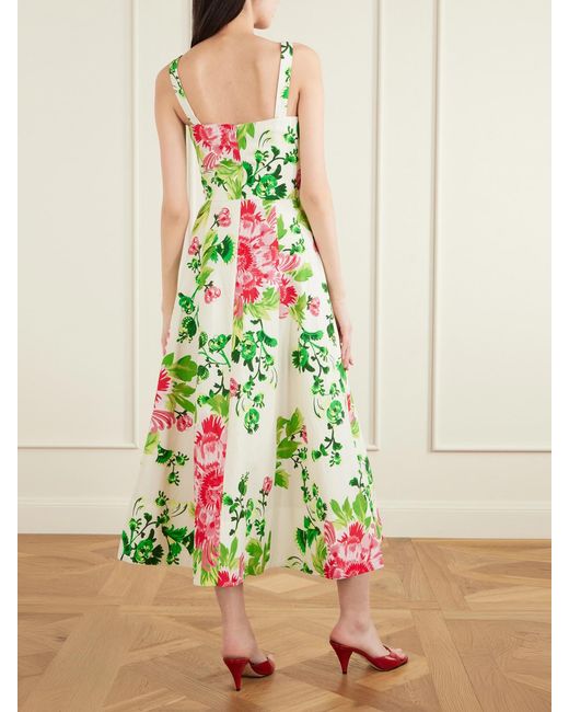 Saloni Green Sabrina Floral-Print Woven Midi Dress