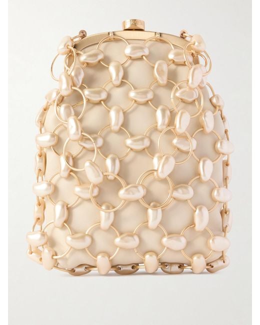 Cult Gaia Natural Brielle Clutch Aus Leder Und Goldfarbenem Metall Mit Kunstperlen