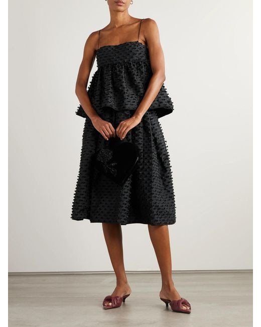 CECILIE BAHNSEN Black Babette Fil Coupé Shell Peplum Top