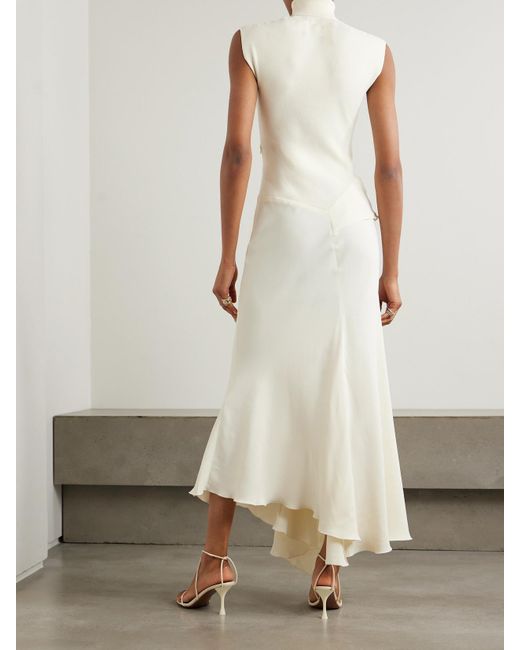 Victoria Beckham White Asymmetric Ribbed-Knit And Draped Crepe Turtleneck Dress