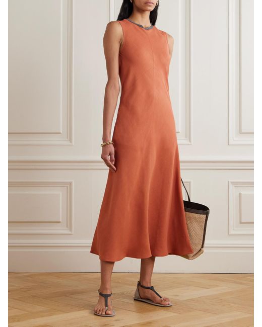 Brunello Cucinelli Natural Midikleid Aus Twill Mit Verzierungen