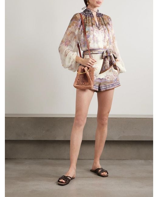 Zimmermann Pink Ruched Printed Chiffon Blouse