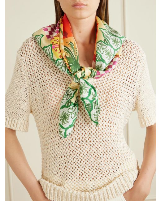 Christiano Marchelli Green Giulia Printed Silk-Twill Scarf