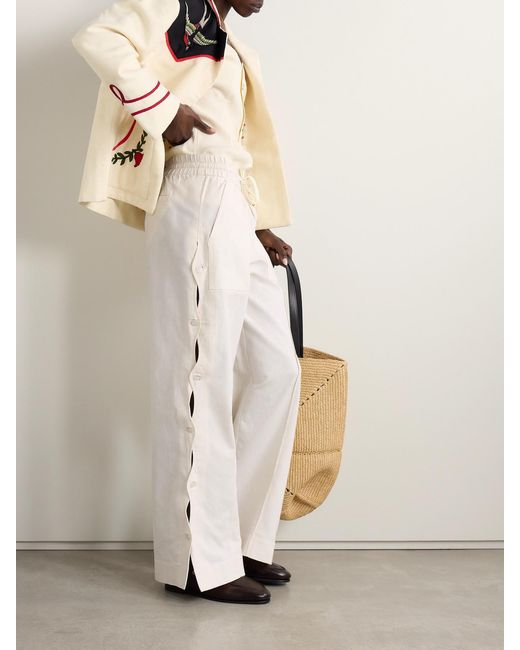 Sea White Shai Cutout Button-Detailed Cotton And Linen-Blend Wide-Leg Pants