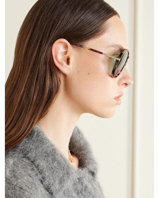 Chloé Brown Tubolar Aviator-Style Recycled Tortoiseshell Acetate Sunglasses