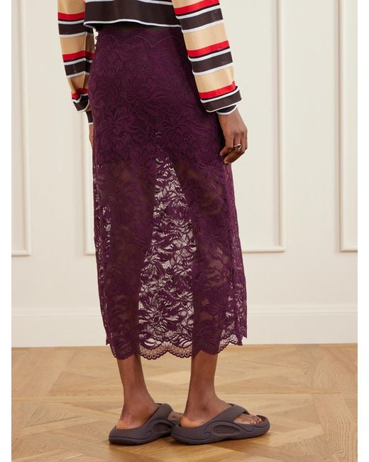 Rabanne Purple Bead-Embellished Lace Midi Skirt