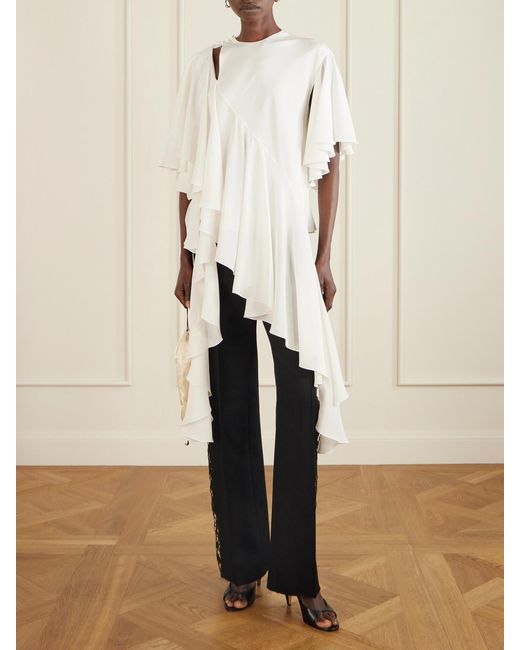 Sharon Wauchob White Thea Asymmetric Ruffled Cutout Silk Top