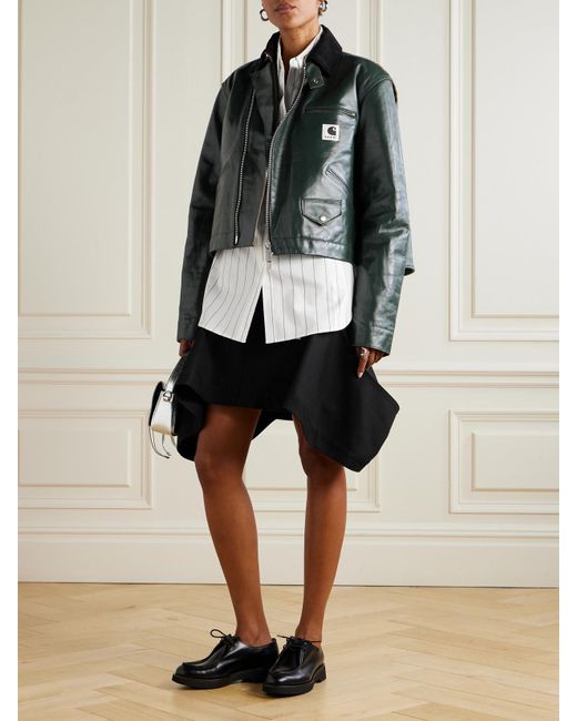 Sacai Carhartt Wip Cotton Corduroy-Trimmed Leather Biker Jacket in