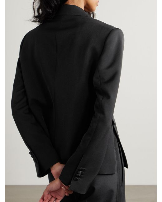 Dolce & Gabbana Black Doppelreihiger Blazer Aus Einer Wollmischung Mit Satinbesätzen