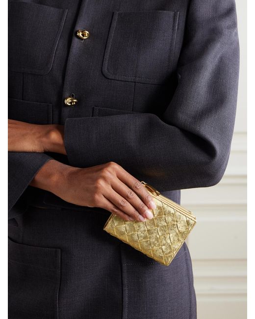 Bottega Veneta Natural Metallic Intrecciato Leather Wallet