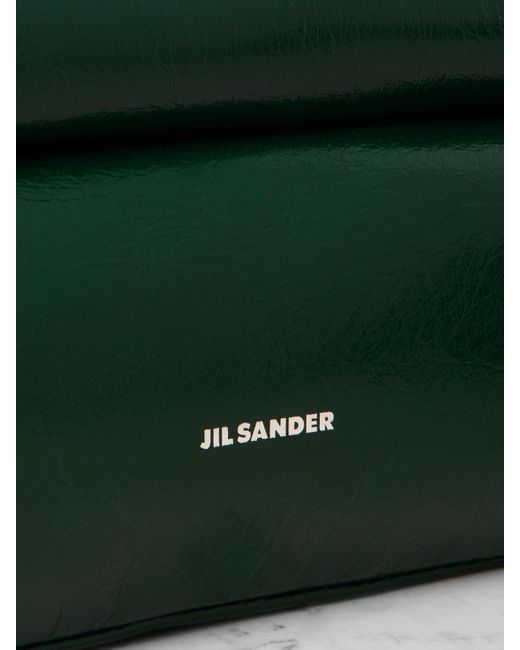Jil Sander Green Small Glossed Crinkled-Leather Shoulder Bag