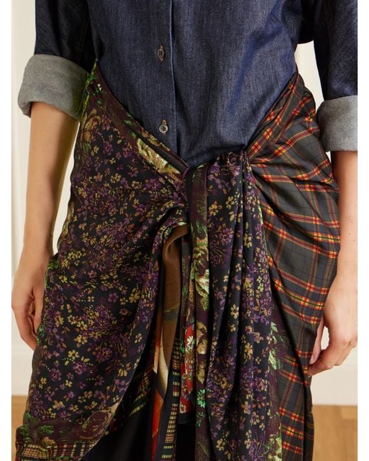 Dries Van Noten Black Flara Floral-Print Twill Scarf