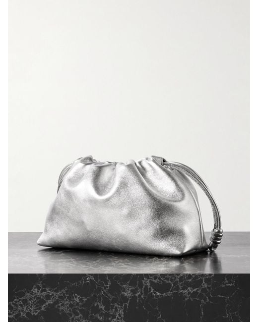 Loewe Gray Flamenco Metallic Leather Clutch