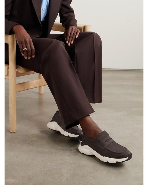 Tod's Brown Shearling-Lined Suede Loafers