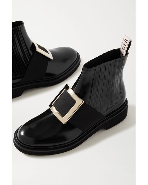 Roger Vivier Black Viv Ranger Embellished Patent-Leather Chelsea Boots