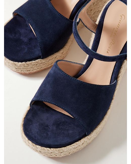 Gianvito Rossi Blue 90 Suede Espadrille Wedge Sandals