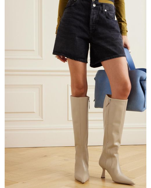 Aeyde White Esme Leather Knee Boots