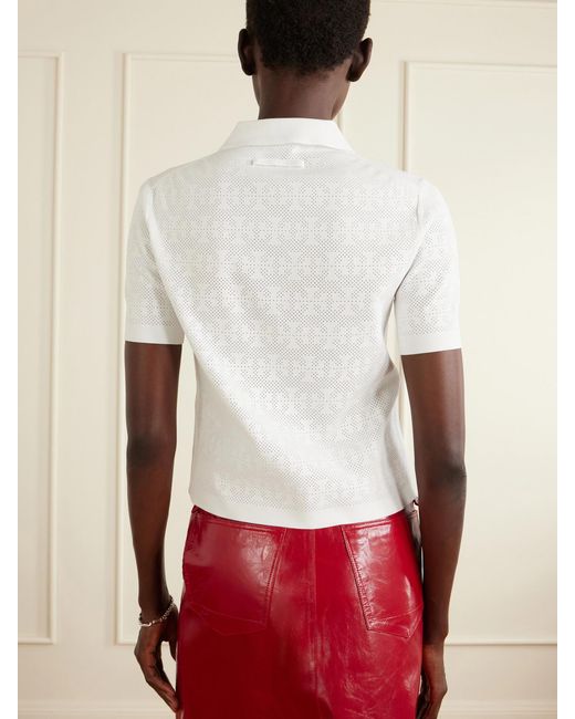 Tory Burch White Pointelle-Knit Polo Shirt