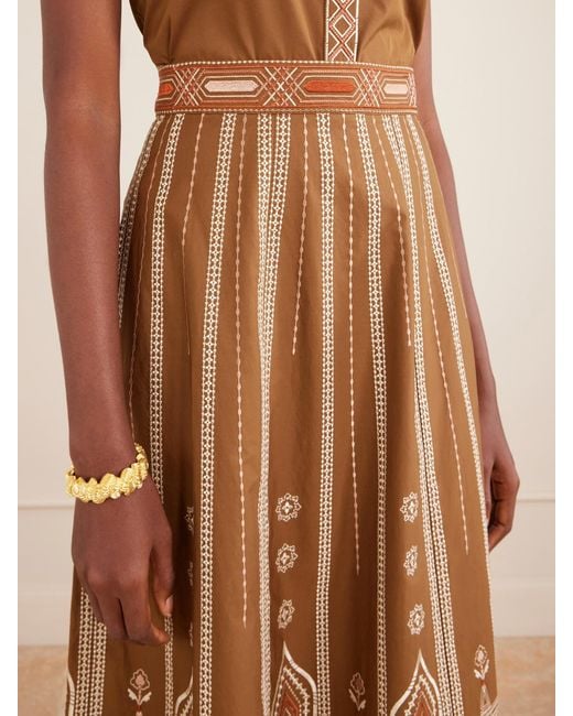 Emporio Sirenuse Brown Camille Embroidered Cotton-Blend Midi Skirt