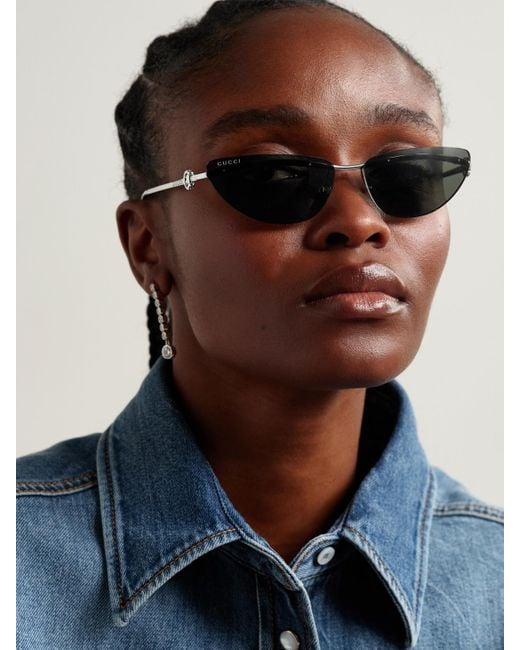 Gucci Metallic Cat-Eye Rimless-Tone Sunglasses