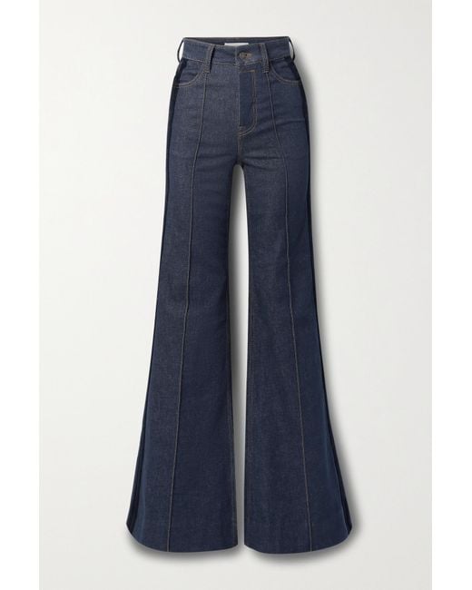 Zimmermann Denim Kaleidescope Velvet-trimmed High-rise Flared Jeans in ...