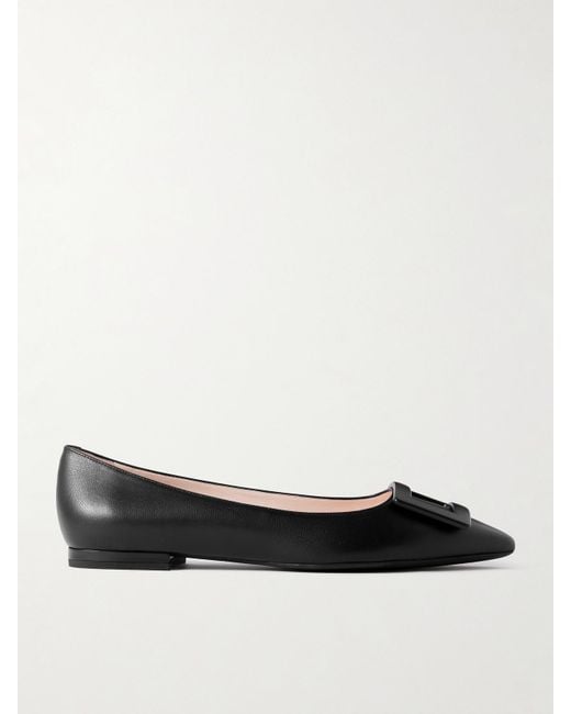 Roger Vivier Black Gommettine Buckled Leather Ballet Flats
