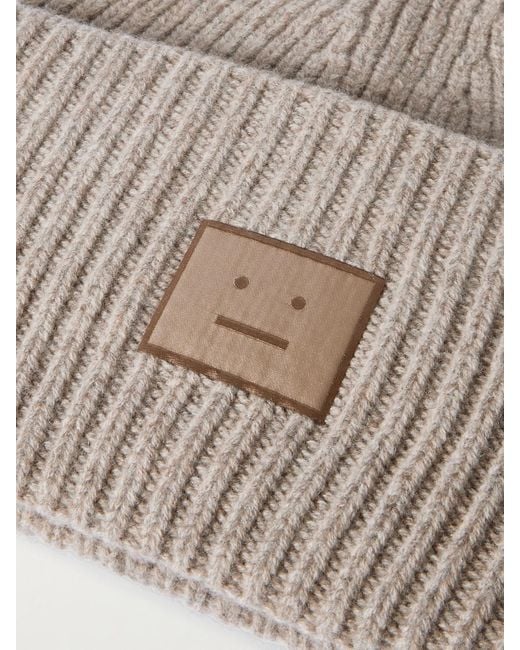 Acne Natural Appliquéd Ribbed Wool And Yak-Blend Beanie