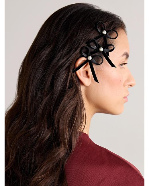 Jennifer Behr White Kenna Set Aus Drei Vergoldeten Haarspangen Aus Samt Mit Kunstperlen