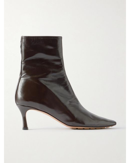 Bottega Veneta Black Sofia Glossed-Leather Ankle Boots
