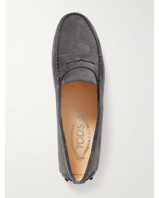 Tod's White Gommino Suede Loafers