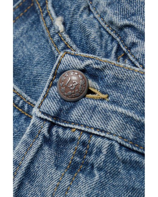 R13 Blue Crossover Asymmetric Distressed Denim Shorts