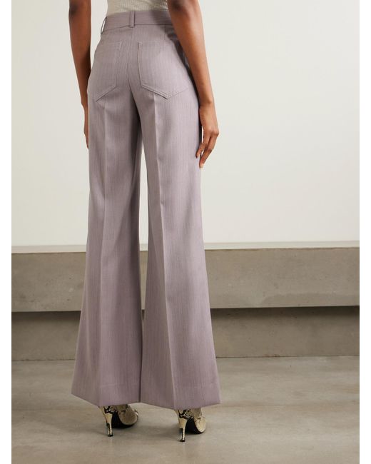 Victoria Beckham Gray Alina Textured-Wool Wide-Leg Pants