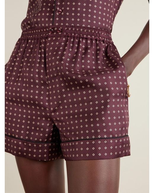 Saint Laurent Red Printed Silk-Twill Shorts