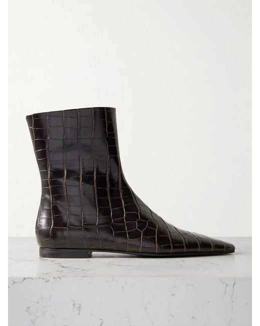 Totême Black Croc-Effect Leather Chelsea Boots