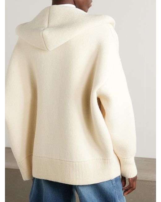 Alaïa Natural Oversized Hooded Wool-Blend Cardigan