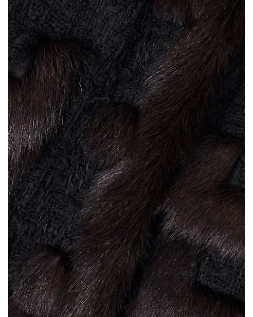 Dolce & Gabbana Black Cropped Shearling-Trimmed Cotton-Blend Tweed Jacket