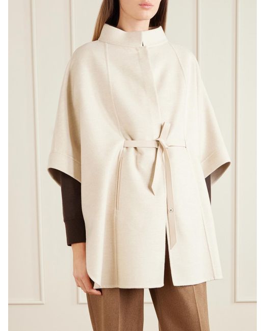 Loro Piana Natural Belted Leather-Trimmed Cashmere Cape