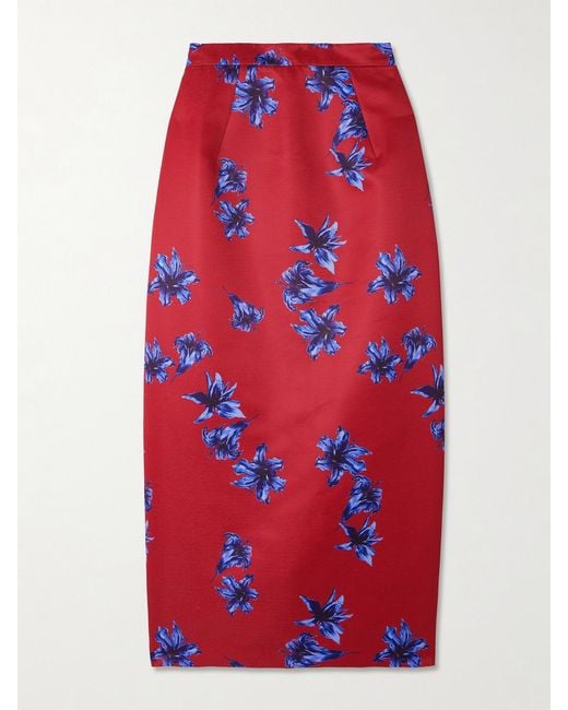 Emilia Wickstead Red Lorelei Floral-Print Faille Midi Skirt