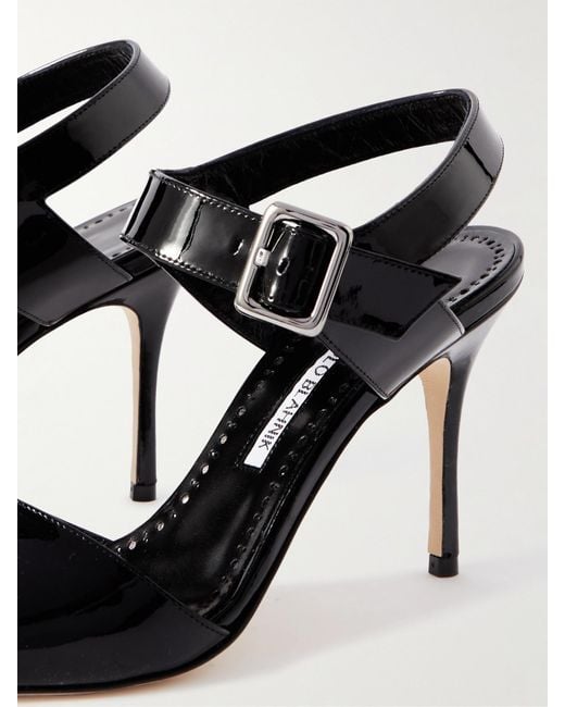 Manolo Blahnik Black Fairu 90 Patent-Leather Sandals