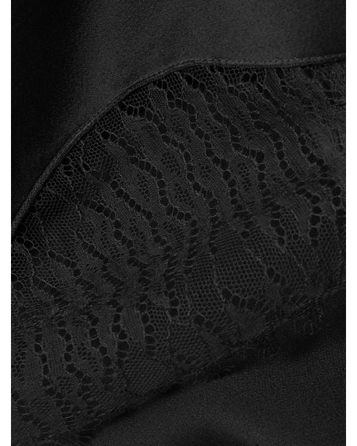 Victoria Beckham Black Pleated Lace And Chiffon-Trimmed Satin-Crepe Mini Skirt