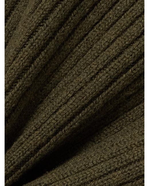 Max Mara Green Ribbed Wool-Blend Turtleneck Peplum Sweater