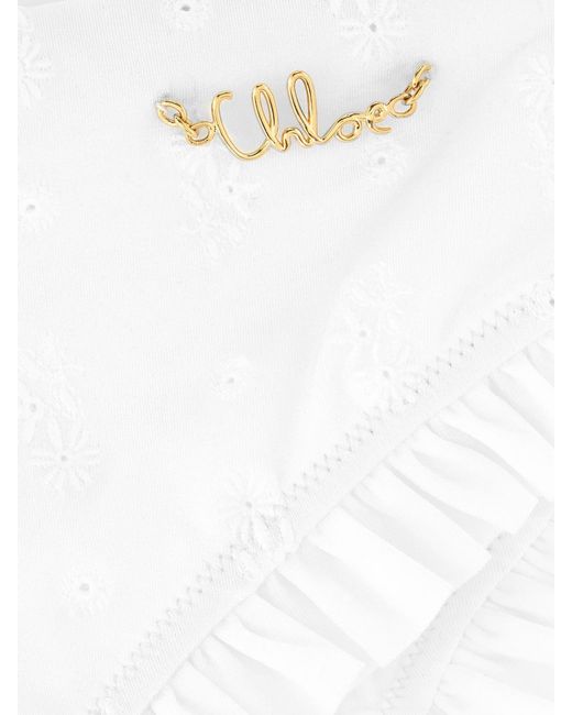 Chloé White Embellished Ruffled Broderie Anglaise Bikini Briefs
