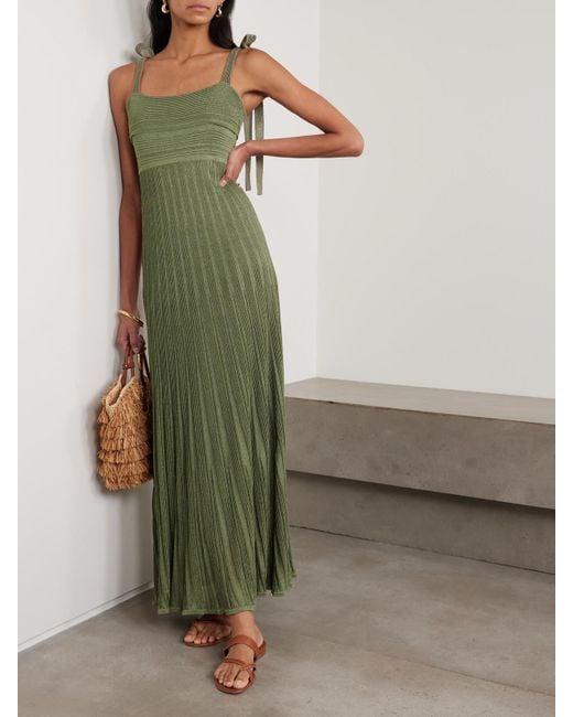 Zimmermann Green Wanderlust Metallic Ribbed-Knit Maxi Dress