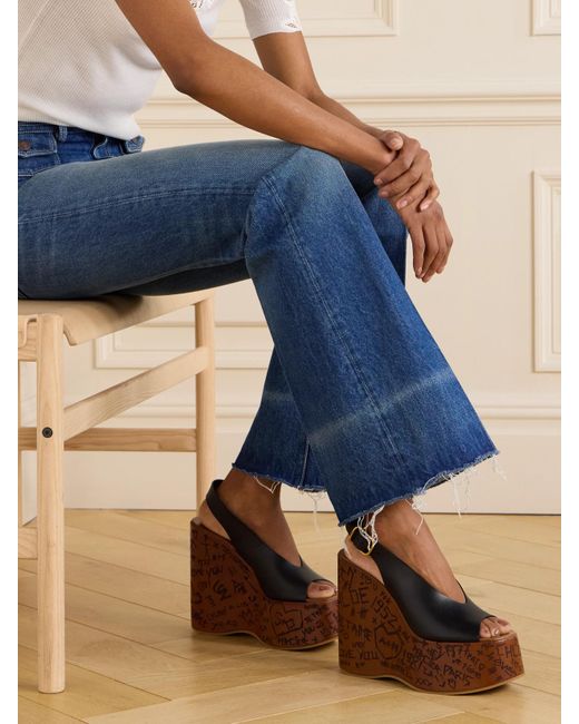 Chloé Brown Maxime Leather Slingback Platform Wedge Sandals