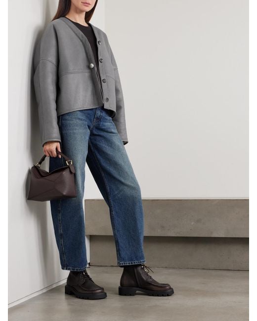 Loewe Gray Lambskin Shearling-Lined Pebble Jacket
