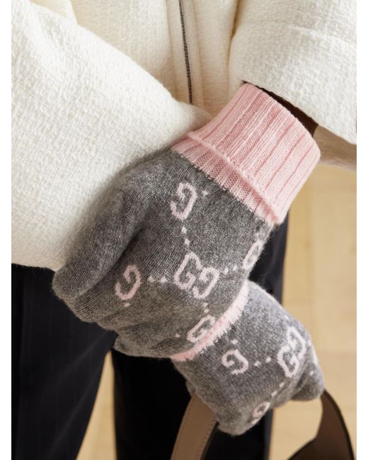 Gucci Gray Jacquard-Knit Cashmere Gloves