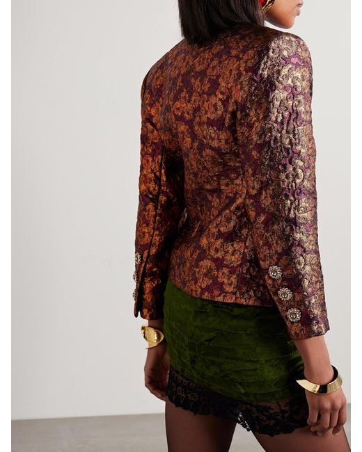 Saint Laurent Red Crystal-Embellished Wool-Blend Brocade Jacket